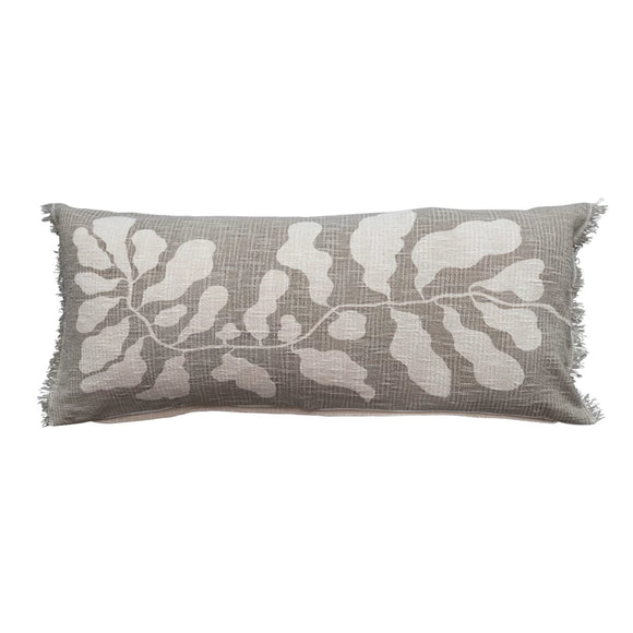 Botanical Print Cotton Lumbar Pillow w/ Fringe