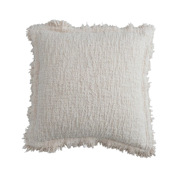 White Boucle Pillow w/ Fringe