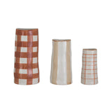 Hand-Painted Plaid Stoneware Vase