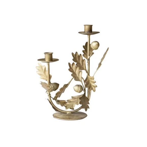 Large Handmade Metal Leaves & Acorns Candelabra