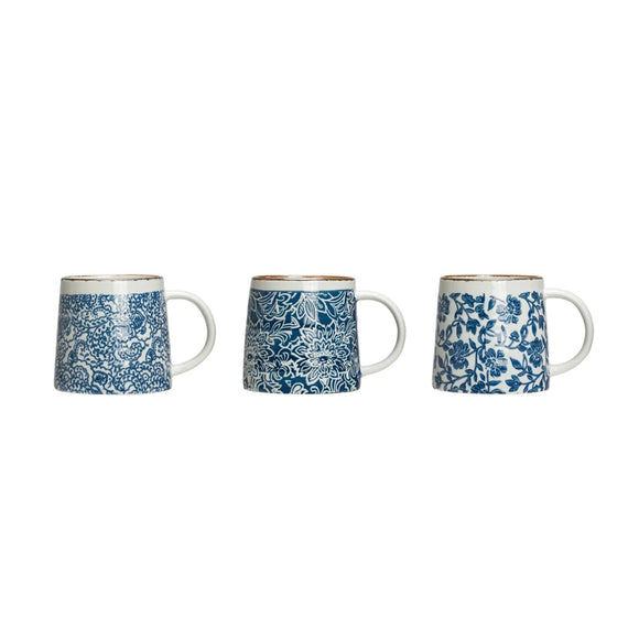 Blue & White Hand-Stamped Stoneware Mug