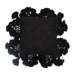 Black Slub Pillow w/ Crochet & Tassels