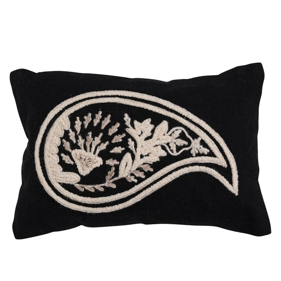 Black & White Embroidered Paisley Pillow