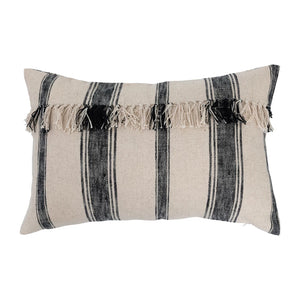 Striped Lumbar Pillow w/ Fringe