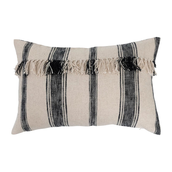 Striped Lumbar Pillow w/ Fringe