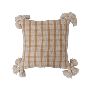 Plaid Mustard Slub Pillow w/ Tassels