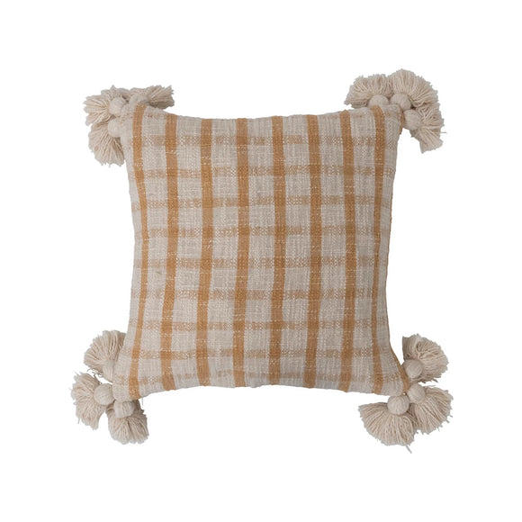 Plaid Mustard Slub Pillow w/ Tassels