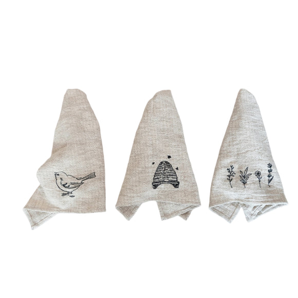 Linen Slub Tea Towel w/ Embroidered Icon