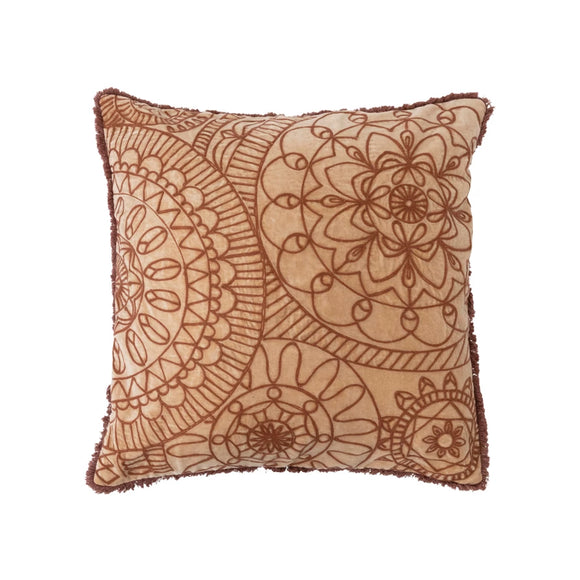 Velvet & Chambray Stonewashed Pillow w/ Embroidery