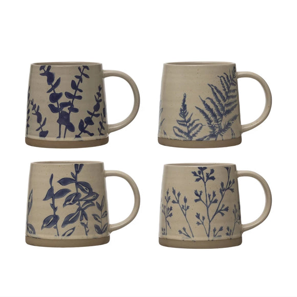 Stoneware Mug w/ Stamped Botanical