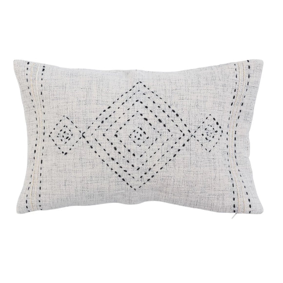 Natural & Black Lumbar Pillow w/ Kantha Stitching