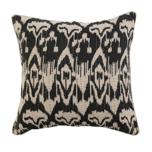 Black & Cream Embroidered Pillow w/ Piping