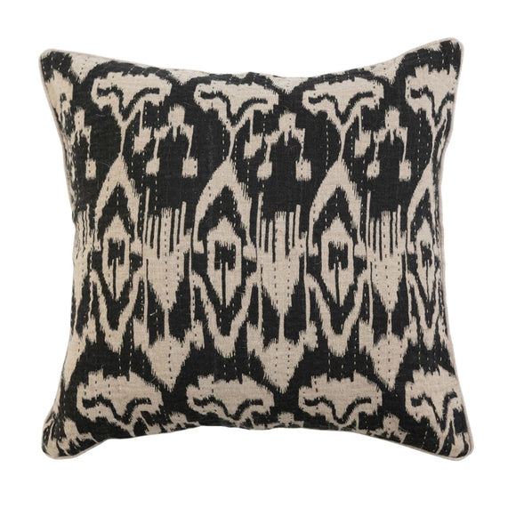 Black & Cream Embroidered Pillow w/ Piping