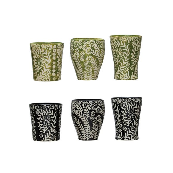 Stoneware Cup w/ Wax-Relief Floral Design