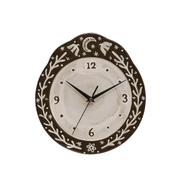 Embossed Stoneware Wall Clock w/ Night Sky Design