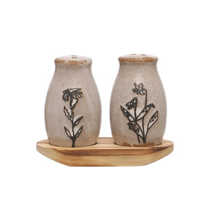 Debossed Stoneware Salt & Pepper Shaker Set