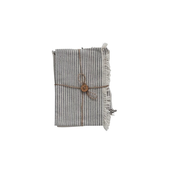 Striped Cotton Tea Towel w/ Fringe Set