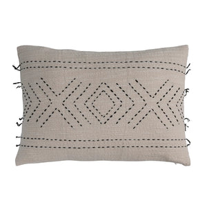 Embroidered Lumbar Pillow w/ Kantha Stitching