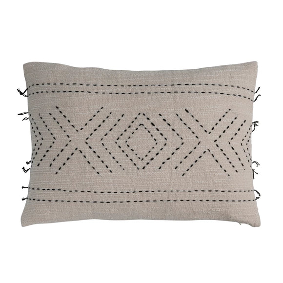 Embroidered Lumbar Pillow w/ Kantha Stitching