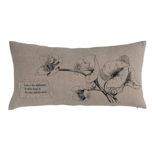 Linen Lumbar Pillow w/ Bird & Floral Print