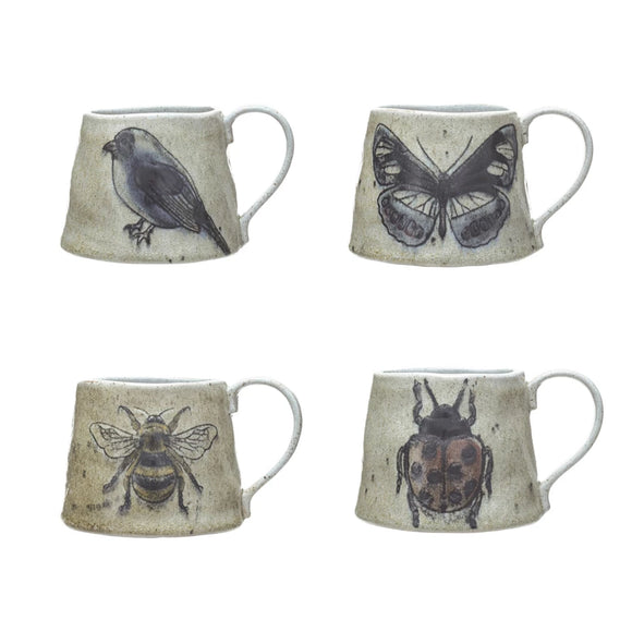 Stoneware Mug w/ Insect/Bird Image