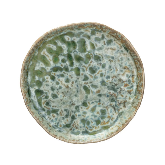 Green Reactive & Crackle-Glazed Stoneware Plate