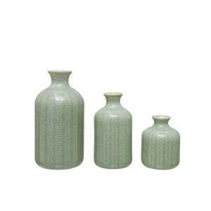 Embossed Grey Reactive-Glazed Stoneware Vase