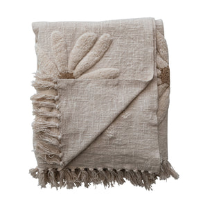 Slub Flower Tufted Throw w/ Fringe