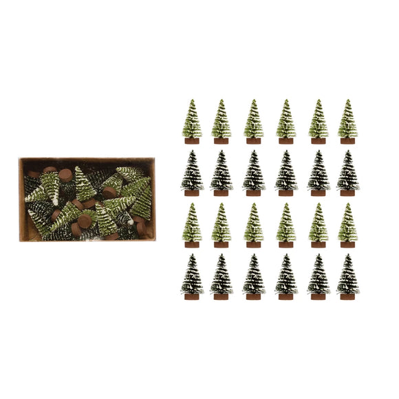 Mini Snowy Green Bottle Brush Tree Box Set