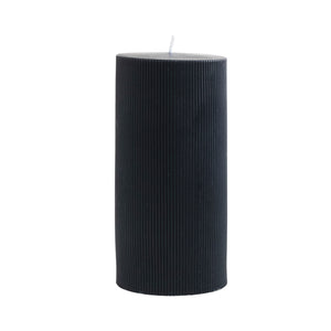 Unscented Black Pleated Pillar Candle