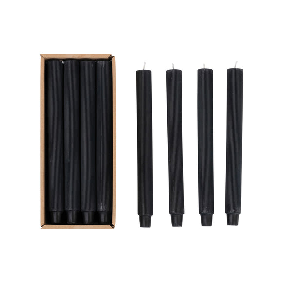 Unscented Pleated Black Taper Candle Set
