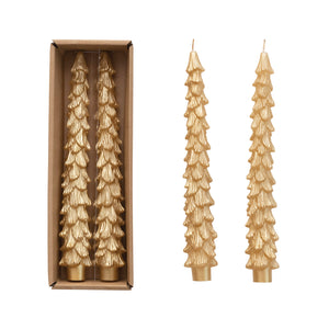 Unscented Tall Gold Tree Taper Candle Set