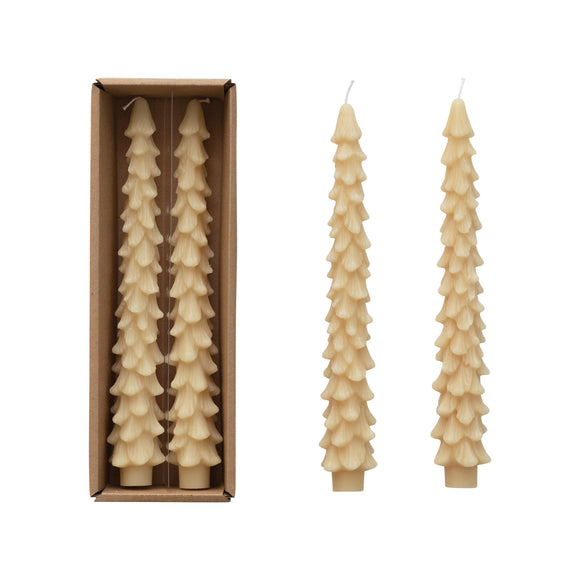 Unscented Tall Cream Tree Taper Candle Set