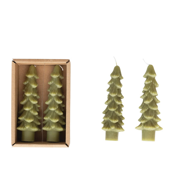 Unscented Cedar Green Tree Taper Candle Set