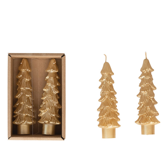 Unscented Gold Tree Taper Candle Set