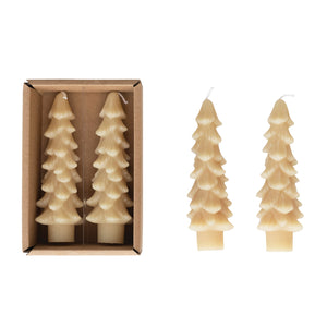 Unscented Cream Tree Taper Candle Set