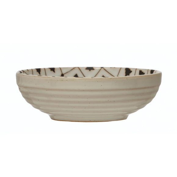 Black & White Stoneware Bowl w/ Tree Pattern