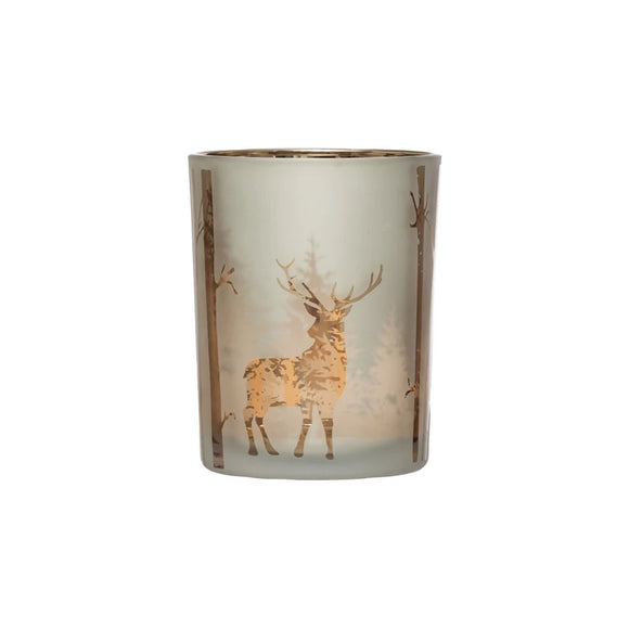 Mercury Glass Votive w/ Etched Woodland Scene