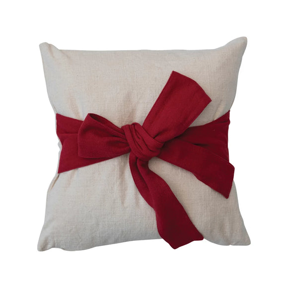 Cream Slub Pillow w/ Red Bow