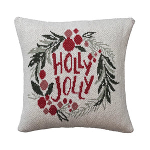 Two-Sided Knit Holly Jolly Pillow