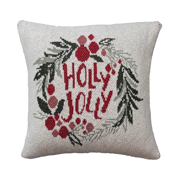 Two-Sided Knit Holly Jolly Pillow
