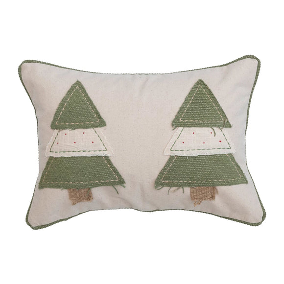 Green & Cream Appliqué Trees Lumbar Pillow