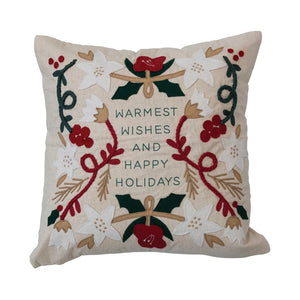 Square Warmest Wishes Pillow w/ Embroidery & Appliqué
