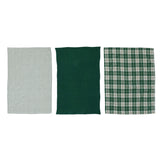 Green & White Waffle Weave Tea Towel Set