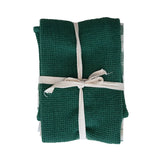 Green & White Waffle Weave Tea Towel Set