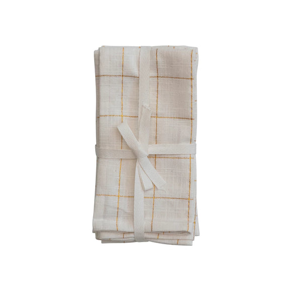 Cream w/ Metallic Grid Pattern Napkin Set