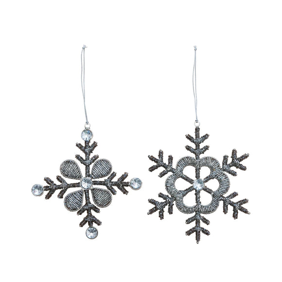 Glass Bead & Metal Wire Snowflake Ornament
