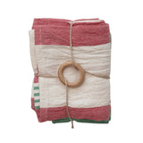 Red & Green Striped Tea Towel Set