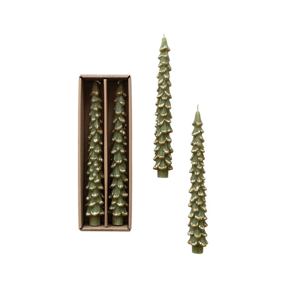 Unscented Green Tree-Shaped Taper w/ Gold Tips Set