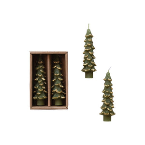 Unscented Short Green Tree-Shaped Taper w/ Gold Tips Set